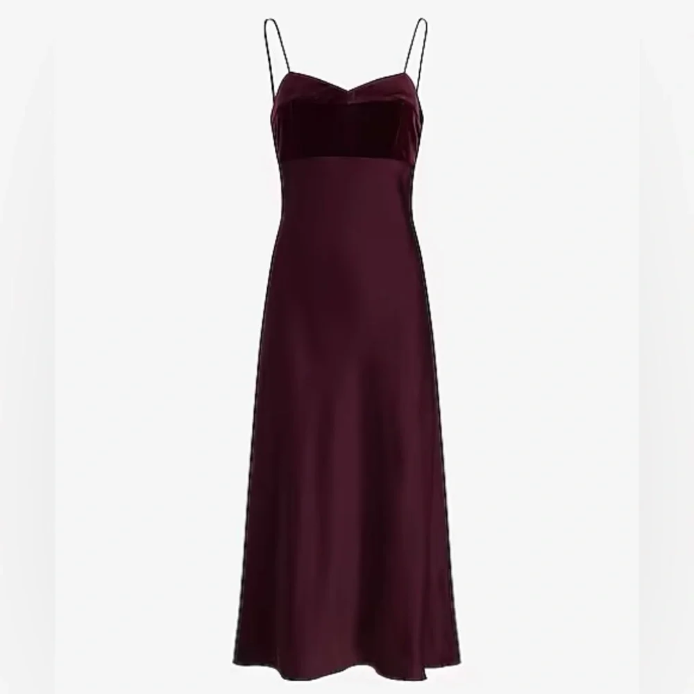 Express Women’s Satin & Velvet Burgundy Dress - Picture 2 of 6